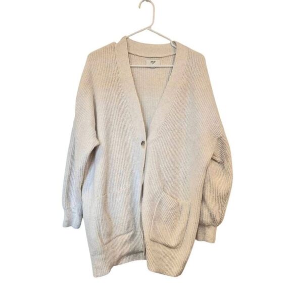 aerie Sweaters - Aerie Women's Oatmeal Cotton/Poly/Nylon/Spandex Knit Oversized Button Front Card